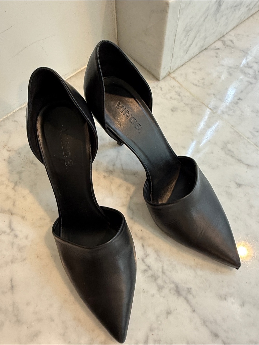 VINCE Black Leather Vamp Heels Size USA 8 M EUR 39 Made in 🇮🇹 Italy